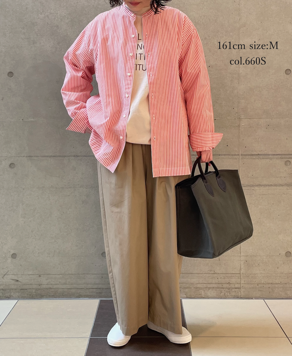 NVL2613(シャツ) POPLIN STRIPE BANDED COLLAR L/SL SHIRT