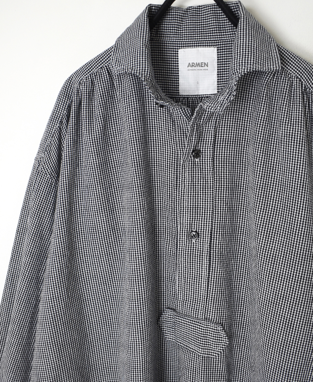 INAM2632C(シャツ) SEERSUCKER GINGHAM CHECK WASH WORK GATHERED SHIRT