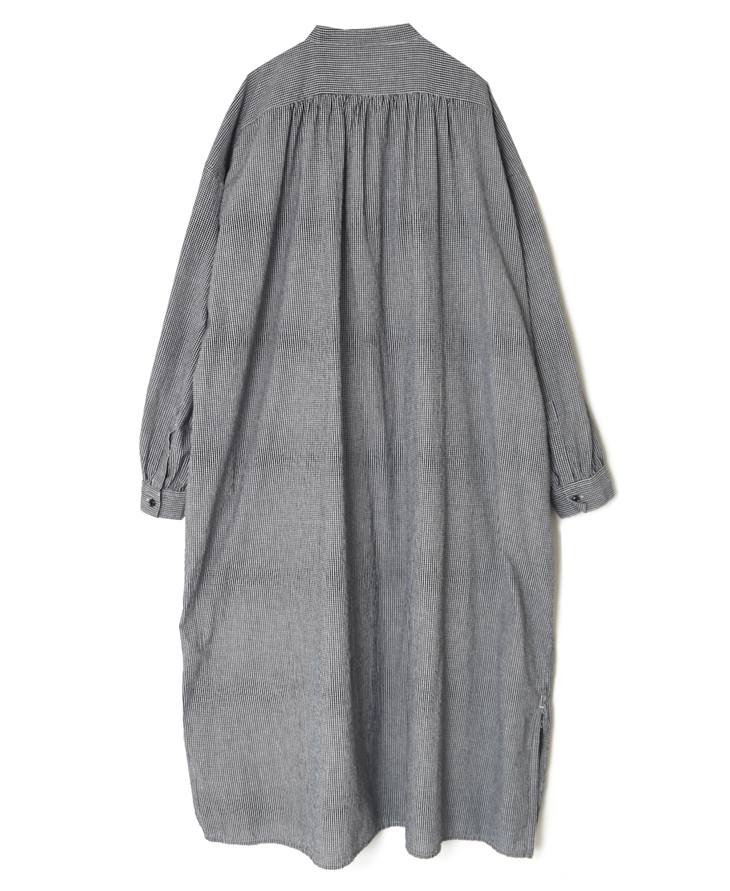 INAM2633C(ワンピース) SEERSUCKER GINGHAM CHECK WASH WORK GATHERED BANDED COLLAR DRESS SHIRT