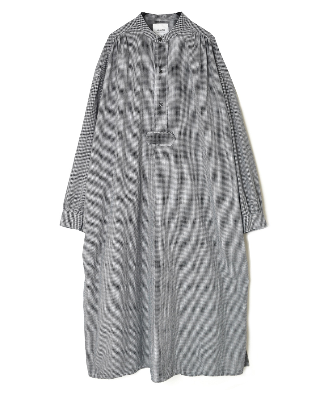 INAM2633C(ワンピース) SEERSUCKER GINGHAM CHECK WASH WORK GATHERED BANDED COLLAR DRESS SHIRT