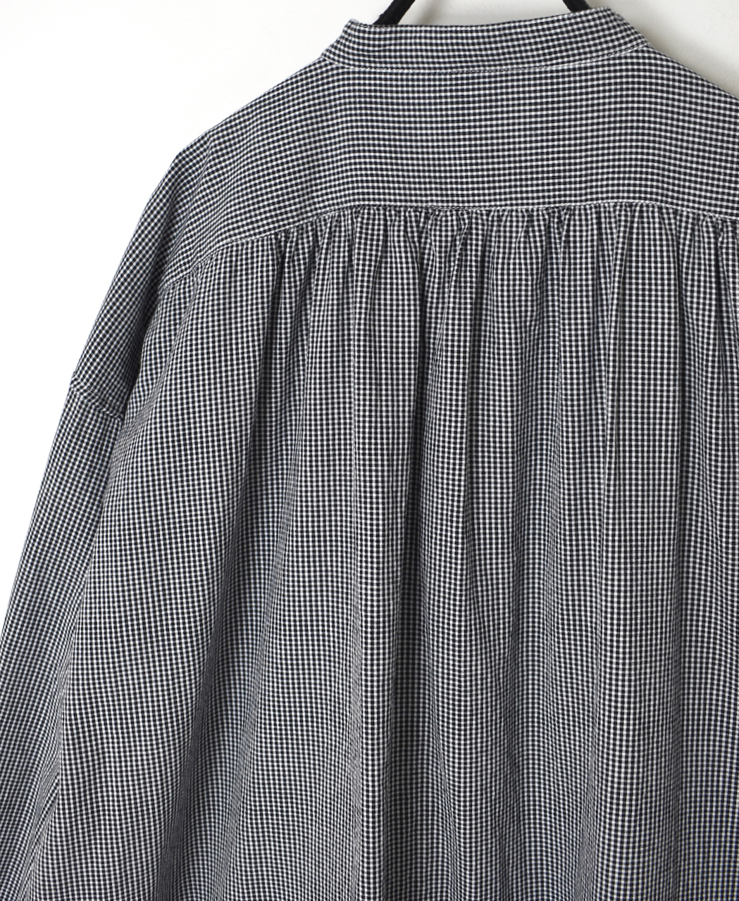 INAM2633C(ワンピース) SEERSUCKER GINGHAM CHECK WASH WORK GATHERED BANDED COLLAR DRESS SHIRT