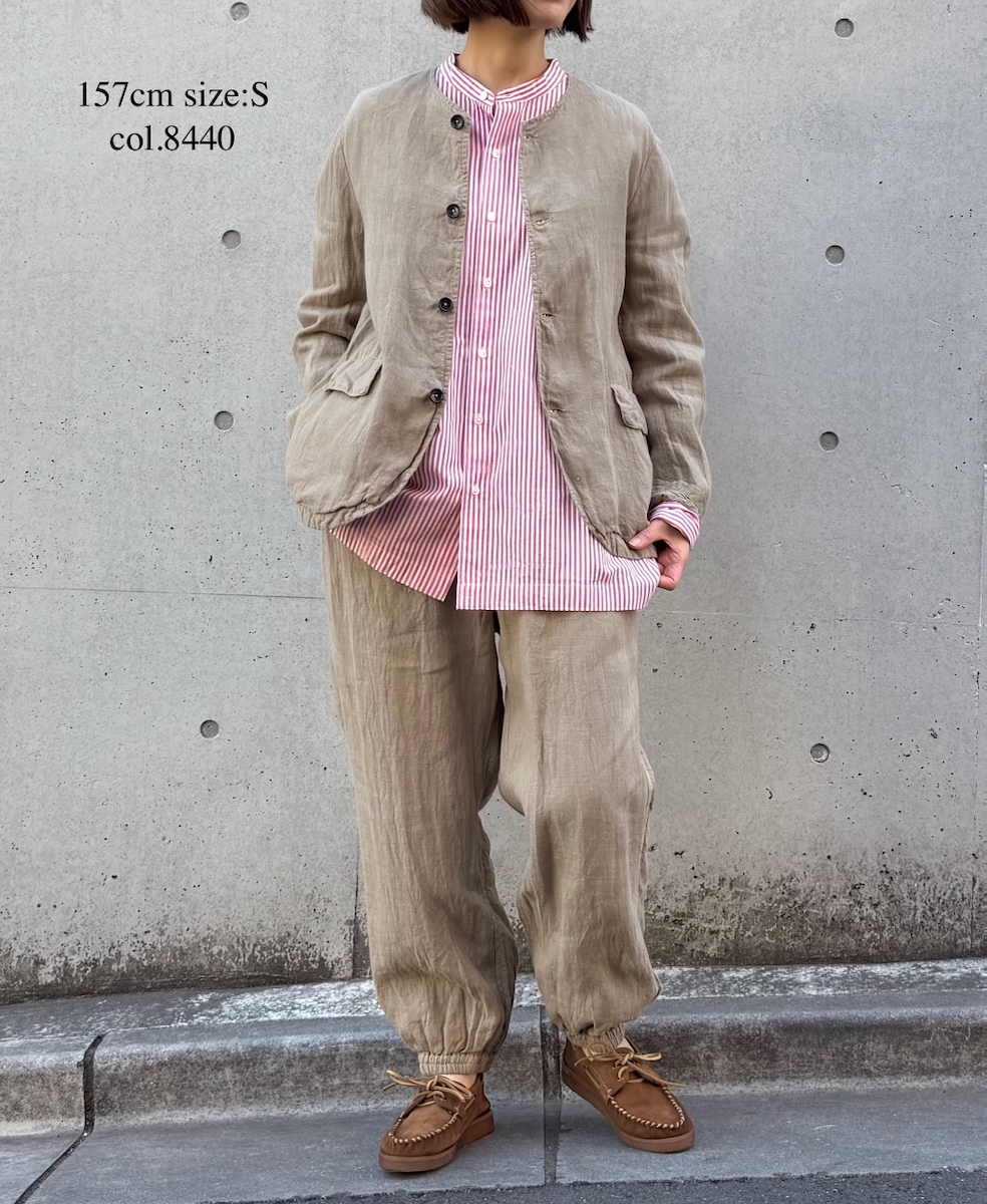 NVL2302LD (ジャケット) 50'S LINEN PLAIN (OVERDYE) MEN'S SIDE VENTS NO COLLAR JACKET