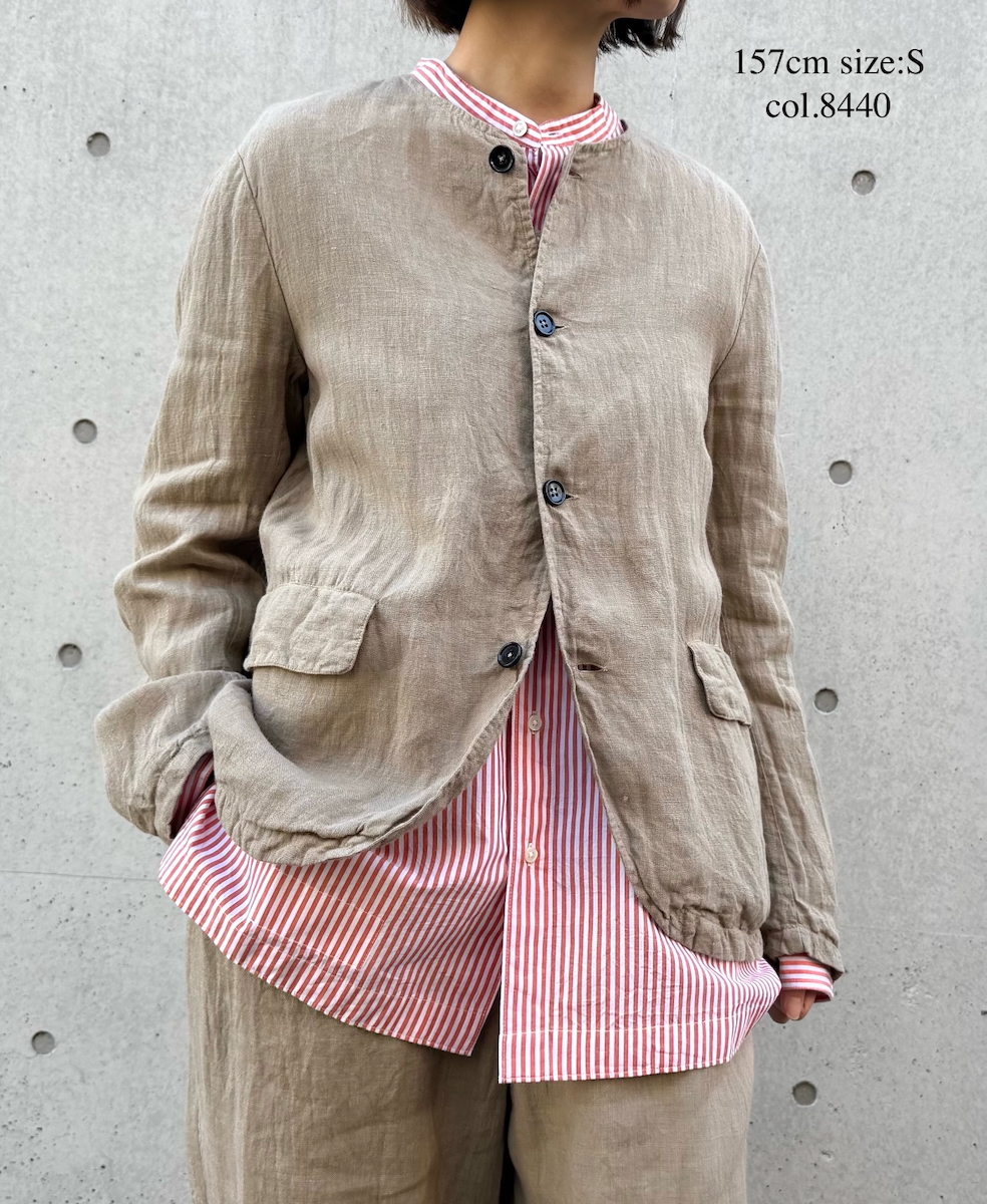 NVL2302LD (ジャケット) 50'S LINEN PLAIN (OVERDYE) MEN'S SIDE VENTS NO COLLAR JACKET