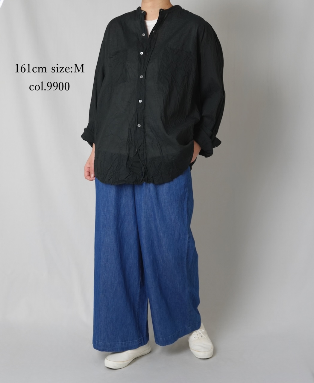 NVL1951CVW (シャツ) 80'S ORGANIC VOILE PLAIN(WRINKLE) BANDED COLLAR L/SL OVERDIZED SHIRT