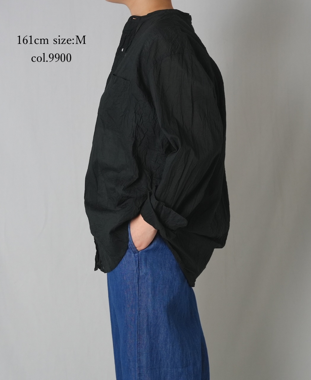 NVL1951CVW (シャツ) 80'S ORGANIC VOILE PLAIN(WRINKLE) BANDED COLLAR L/SL OVERDIZED SHIRT