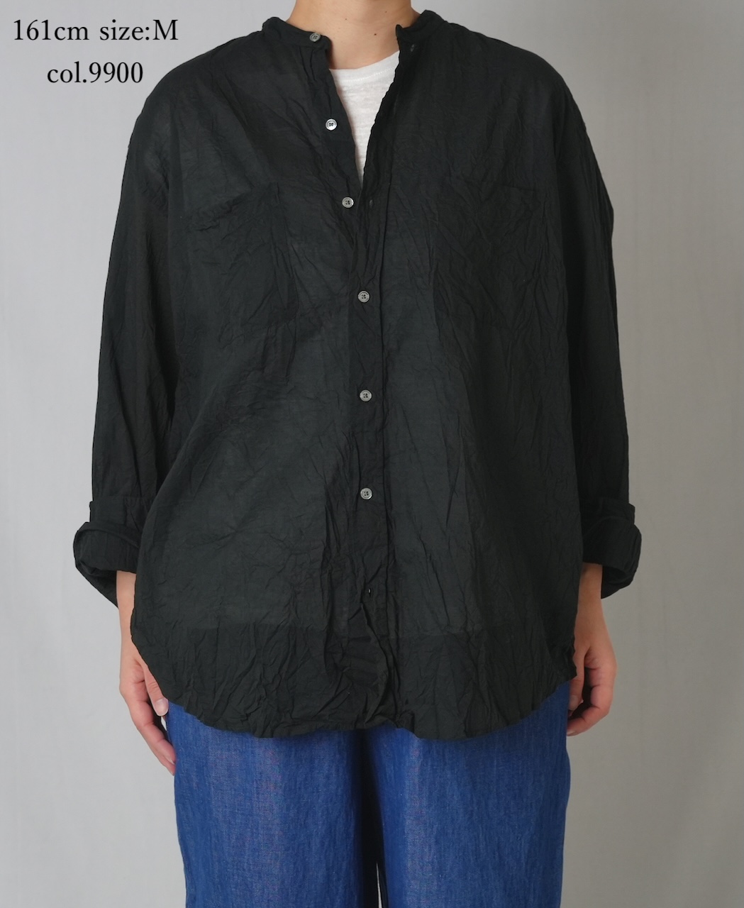 NVL1951CVW (シャツ) 80'S ORGANIC VOILE PLAIN(WRINKLE) BANDED COLLAR L/SL OVERDIZED SHIRT