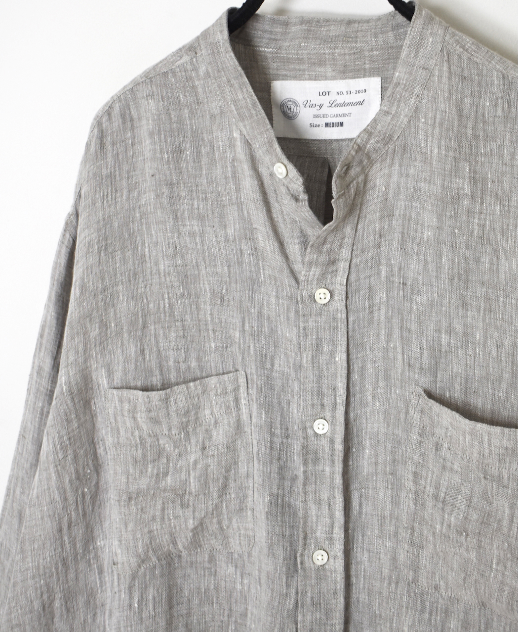 NVL1951LW(シャツ) 60s LINEN CHAMBRAY BANDED COLLAR L/SH OVERSIZED SHIRT