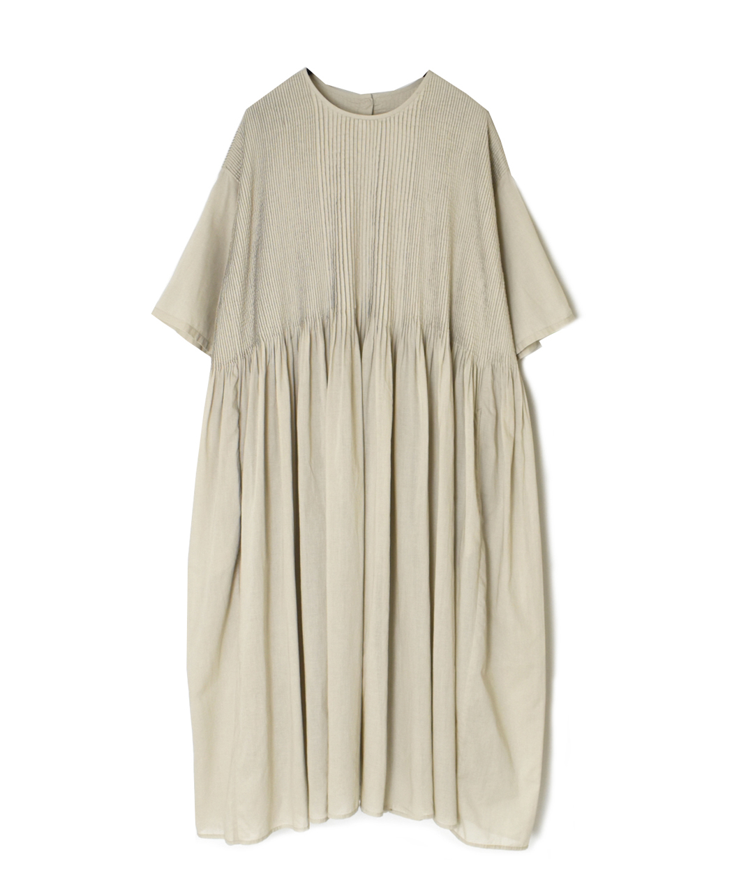 NMDS26243(ワンピース) 80s ORGANIC COTTON VOILE CREW-NECK HALF/SLEEVE DRESS WITH MINI PINTUCK