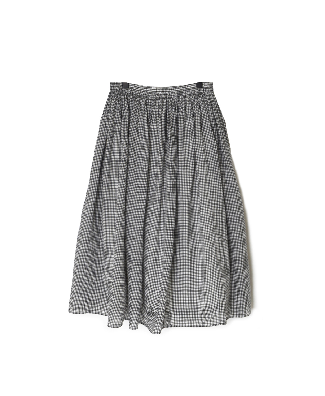 INMDS26026(スカート) HANDWOVEN COTTON/SILK GINGHAM CHECK GATHERERD SKIRT