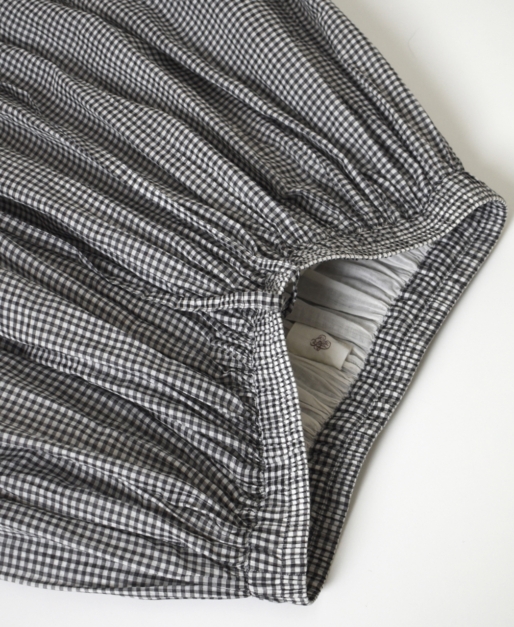 INMDS26026(スカート) HANDWOVEN COTTON/SILK GINGHAM CHECK GATHERERD SKIRT