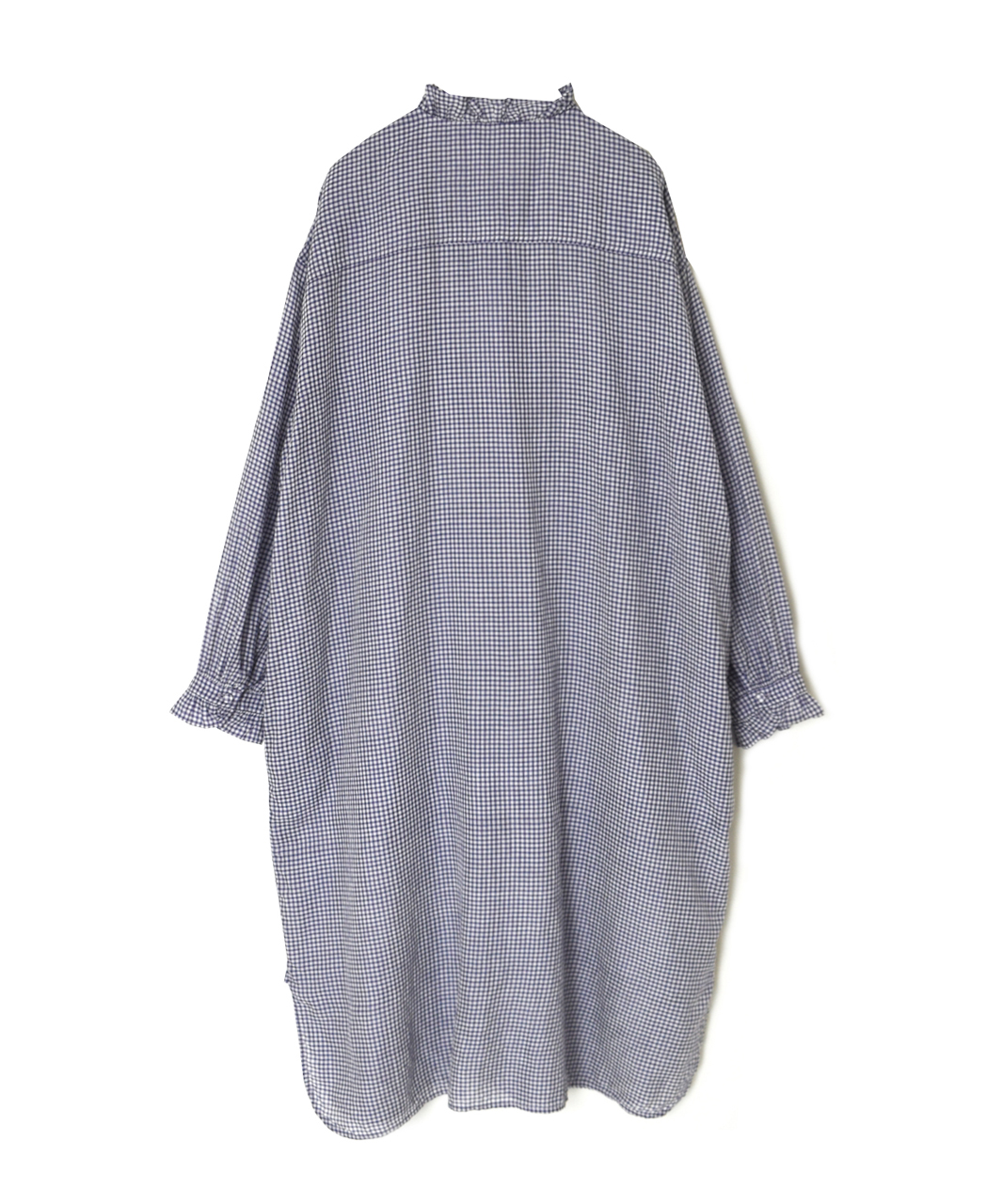 INMDS26023(シャツ) HANDWOVEN COTTON/SILK GINGHAM CHECK FRILL COLLAR LONG SHIRT