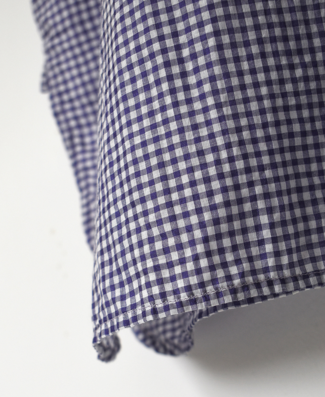 INMDS26023(シャツ) HANDWOVEN COTTON/SILK GINGHAM CHECK FRILL COLLAR LONG SHIRT