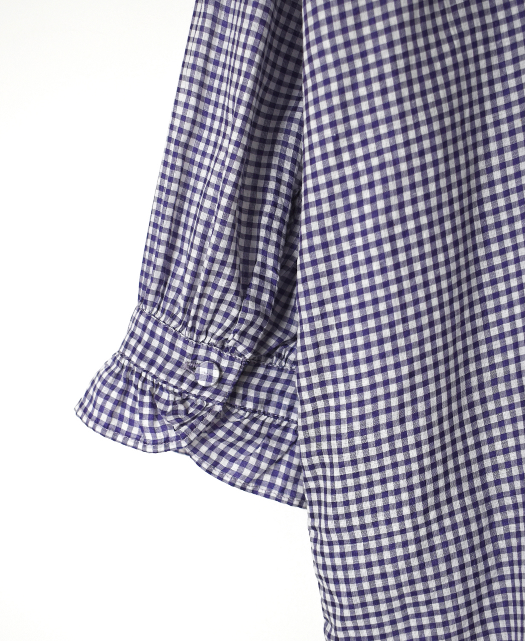INMDS26023(シャツ) HANDWOVEN COTTON/SILK GINGHAM CHECK FRILL COLLAR LONG SHIRT