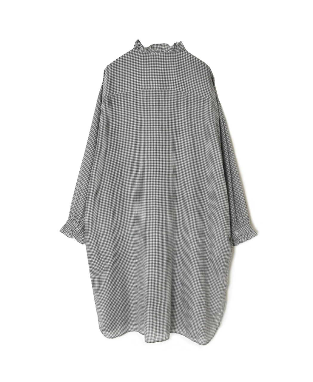 INMDS26023(シャツ) HANDWOVEN COTTON/SILK GINGHAM CHECK FRILL COLLAR LONG SHIRT