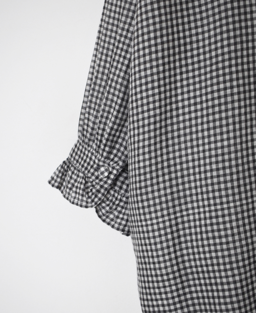 INMDS26023(シャツ) HANDWOVEN COTTON/SILK GINGHAM CHECK FRILL COLLAR LONG SHIRT