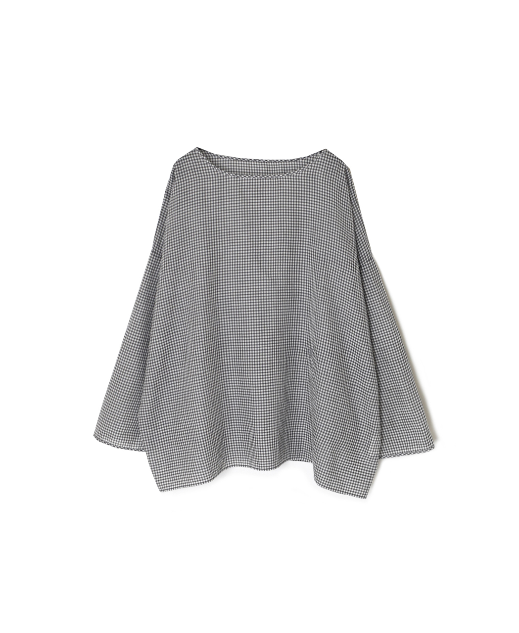 INMDS26022(ブラウス) HANDWOVEN COTTON/SILK GINGHAM CHECK DROP SHOULDER SMOCK