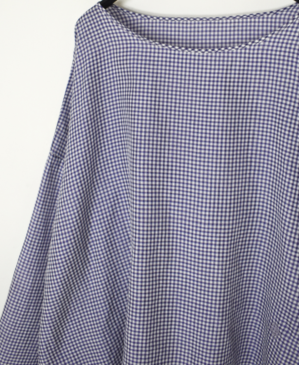 INMDS26022(ブラウス) HANDWOVEN COTTON/SILK GINGHAM CHECK DROP SHOULDER SMOCK
