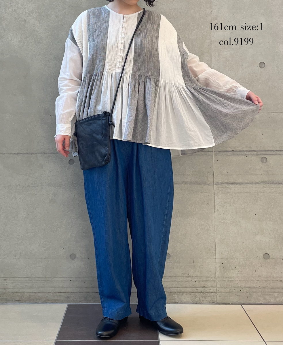 INMDS26111W(シャツ) HANDWOVEN COTTON SINGLE CHECK PATCHWORK(WASHED) BALL BUTTON SHIRTS WITH MINI PINTUCK