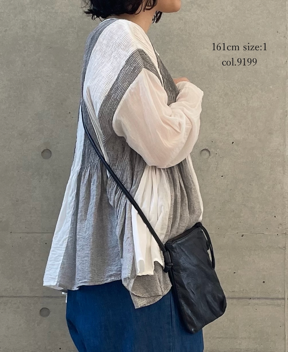 INMDS26111W(シャツ) HANDWOVEN COTTON SINGLE CHECK PATCHWORK(WASHED) BALL BUTTON SHIRTS WITH MINI PINTUCK