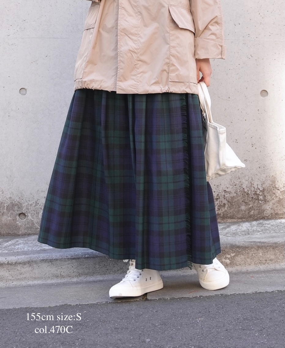 NOD0853 (スカート) WORSTED WOOL LOW WAIST PLEATS WRAP SKIRT LENGTH 80cm (WITH PIN)