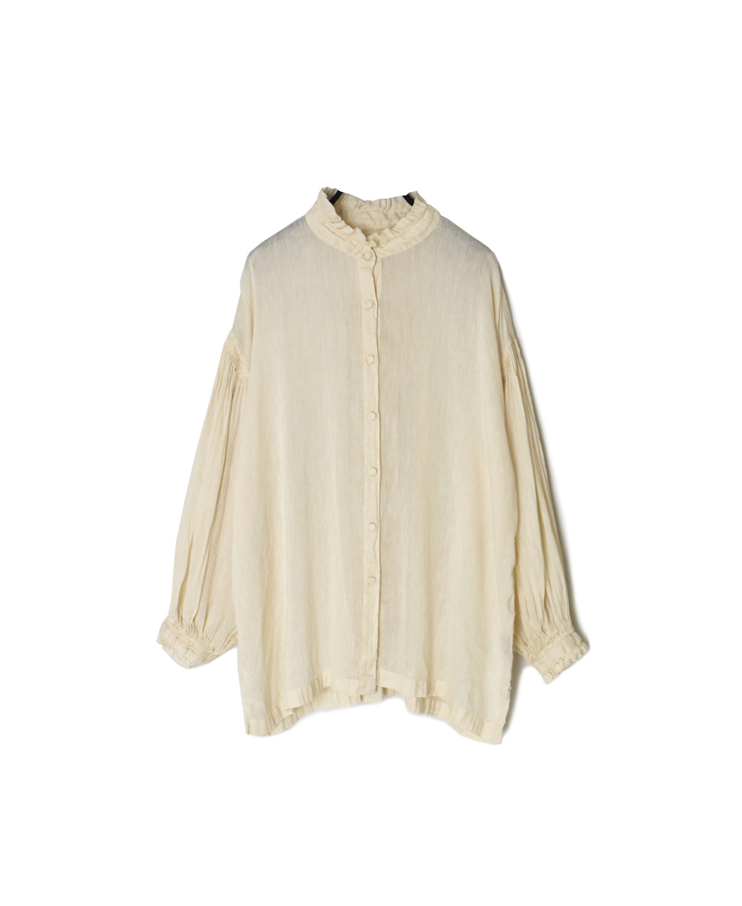 INMDS25011D(シャツ) 60s AUTO LOOM LINEN/COTTON PLAIN(OVERDYE) FRILL COLLAR SHIRTS WITH MINI PINTUCK