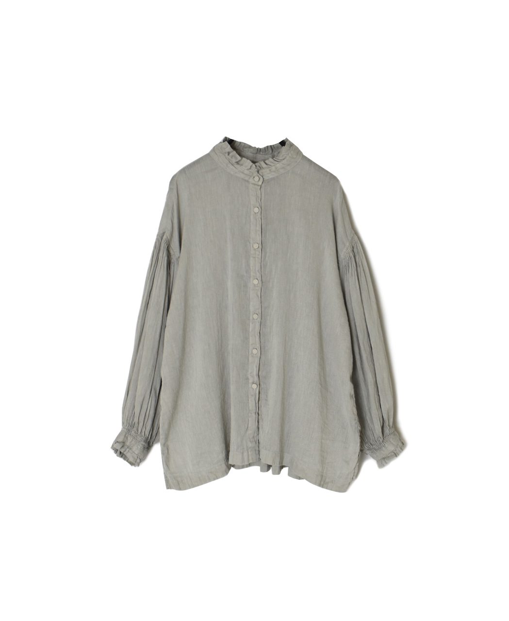 INMDS25011D(シャツ) 60s AUTO LOOM LINEN/COTTON PLAIN(OVERDYE) FRILL COLLAR SHIRTS WITH MINI PINTUCK