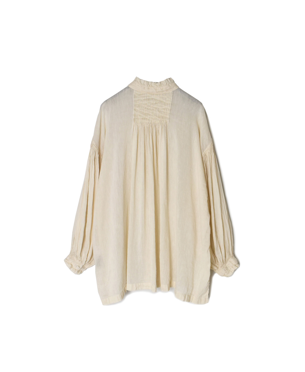 INMDS25011D(シャツ) 60s AUTO LOOM LINEN/COTTON PLAIN(OVERDYE) FRILL COLLAR SHIRTS WITH MINI PINTUCK