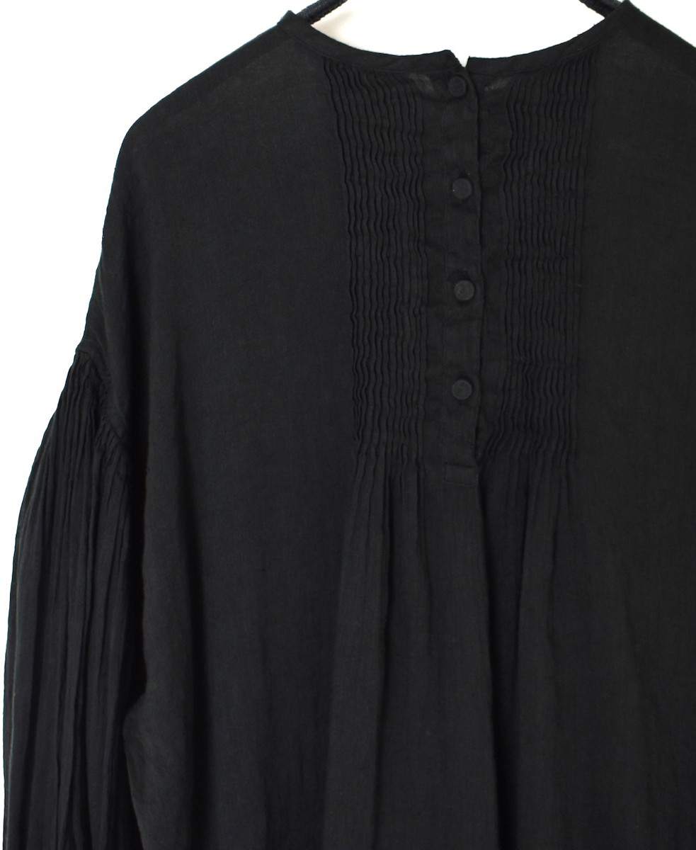 INMDS25012D(シャツ) 60s AUTO LOOM LINEN/COTTON PLAIN(OVERDYE) BACK OPENING CREW-NECK SHIRTS WITH MINI PINTUCK