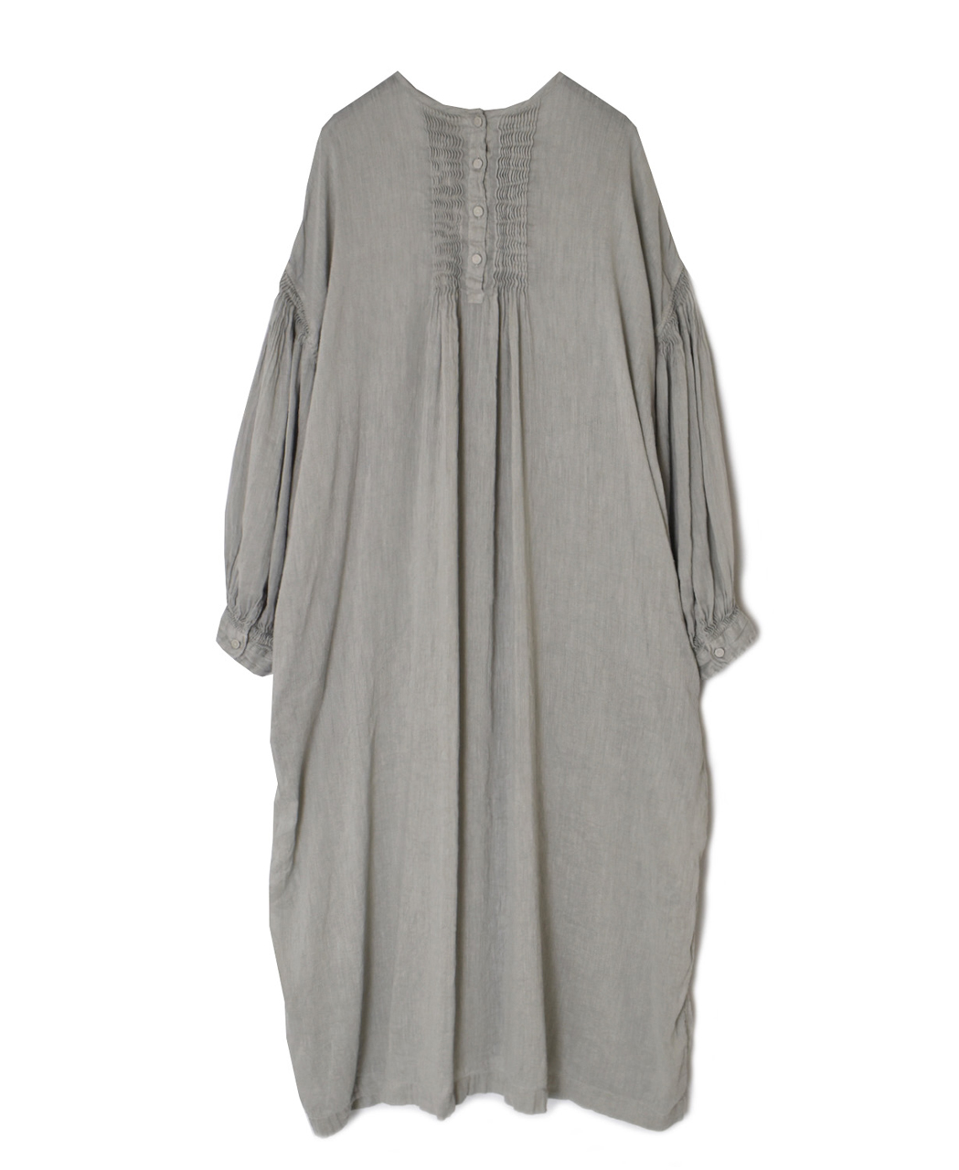 INMDS26011D(ワンピース) 60s AUTO LOOM LINEN/COTTON PLAIN(OVERDYE) BACK OPENING CREW-NECK SHIRTS DRESS WITH MINI PINTUCK