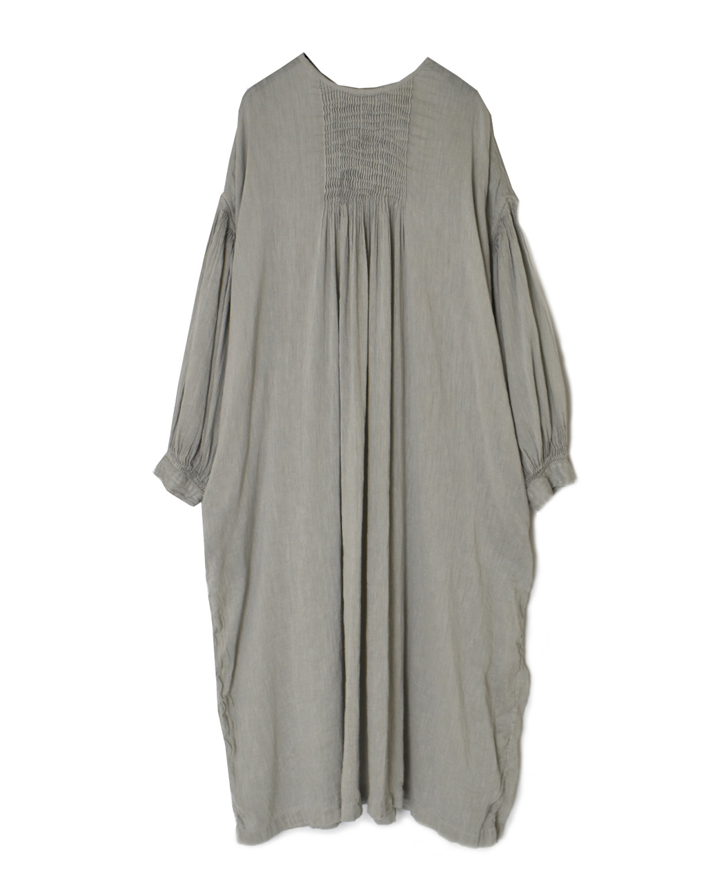 INMDS26011D(ワンピース) 60s AUTO LOOM LINEN/COTTON PLAIN(OVERDYE) BACK OPENING CREW-NECK SHIRTS DRESS WITH MINI PINTUCK