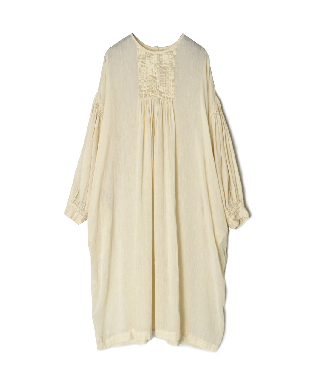 INMDS26011D(ワンピース) 60s AUTO LOOM LINEN/COTTON PLAIN(OVERDYE) BACK OPENING CREW-NECK SHIRTS DRESS WITH MINI PINTUCK