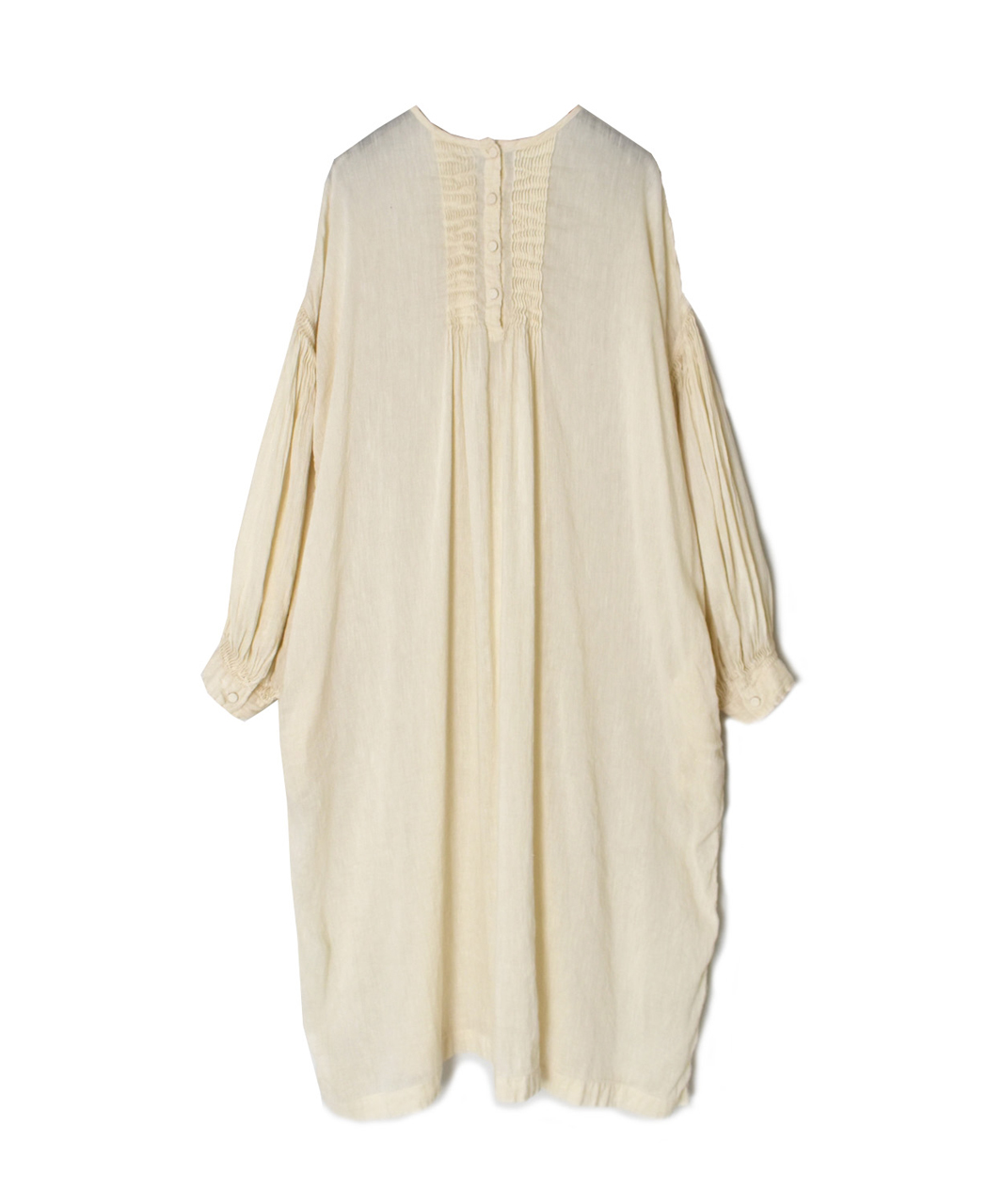 INMDS26011D(ワンピース) 60s AUTO LOOM LINEN/COTTON PLAIN(OVERDYE) BACK OPENING CREW-NECK SHIRTS DRESS WITH MINI PINTUCK