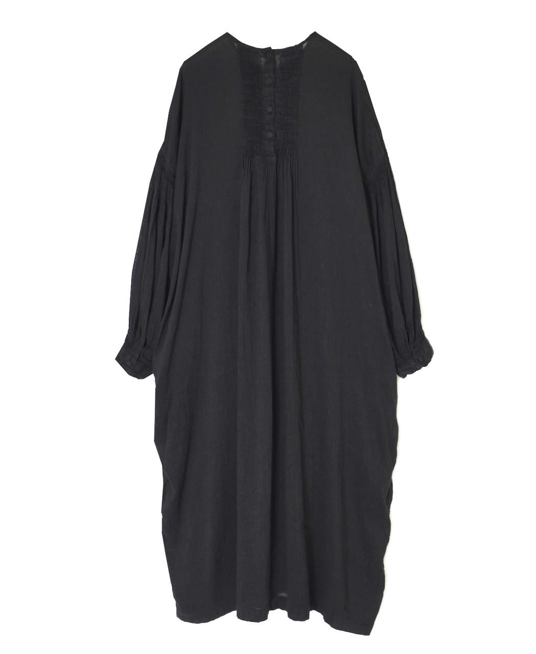 INMDS26011D(ワンピース) 60s AUTO LOOM LINEN/COTTON PLAIN(OVERDYE) BACK OPENING CREW-NECK SHIRTS DRESS WITH MINI PINTUCK