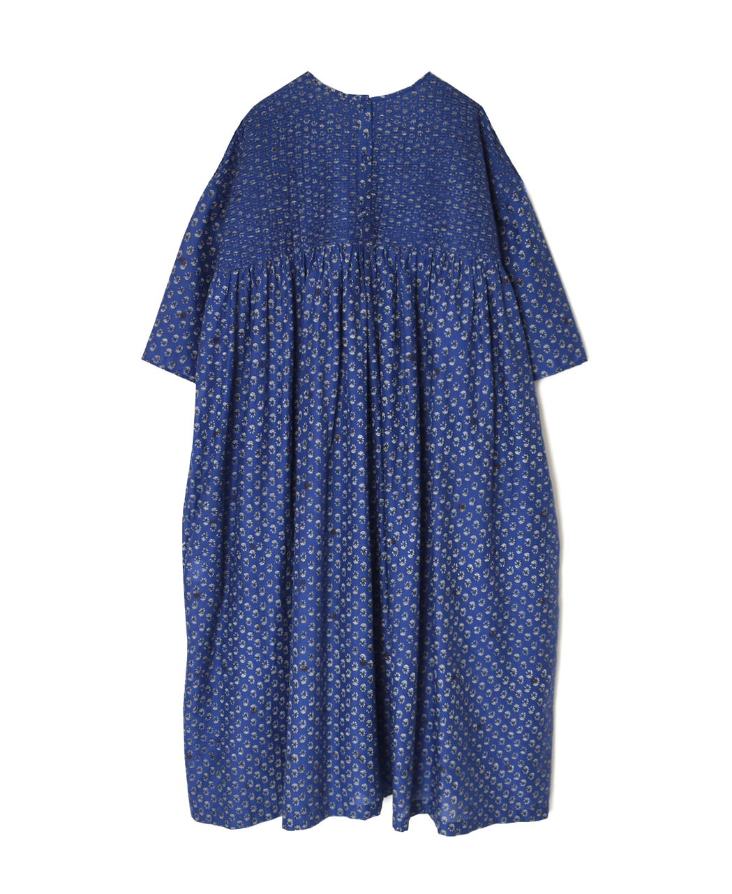 NMDS26253(ワンピース) 80s VOILE SMALL GENTIANA BLOCK PRINT BACK OPENING PULLOVER DRESS WITH MINI PINTUCK