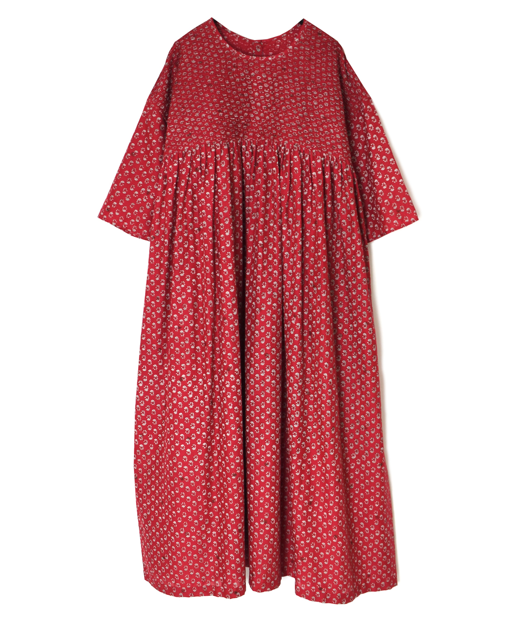 NMDS26253(ワンピース) 80s VOILE SMALL GENTIANA BLOCK PRINT BACK OPENING PULLOVER DRESS WITH MINI PINTUCK