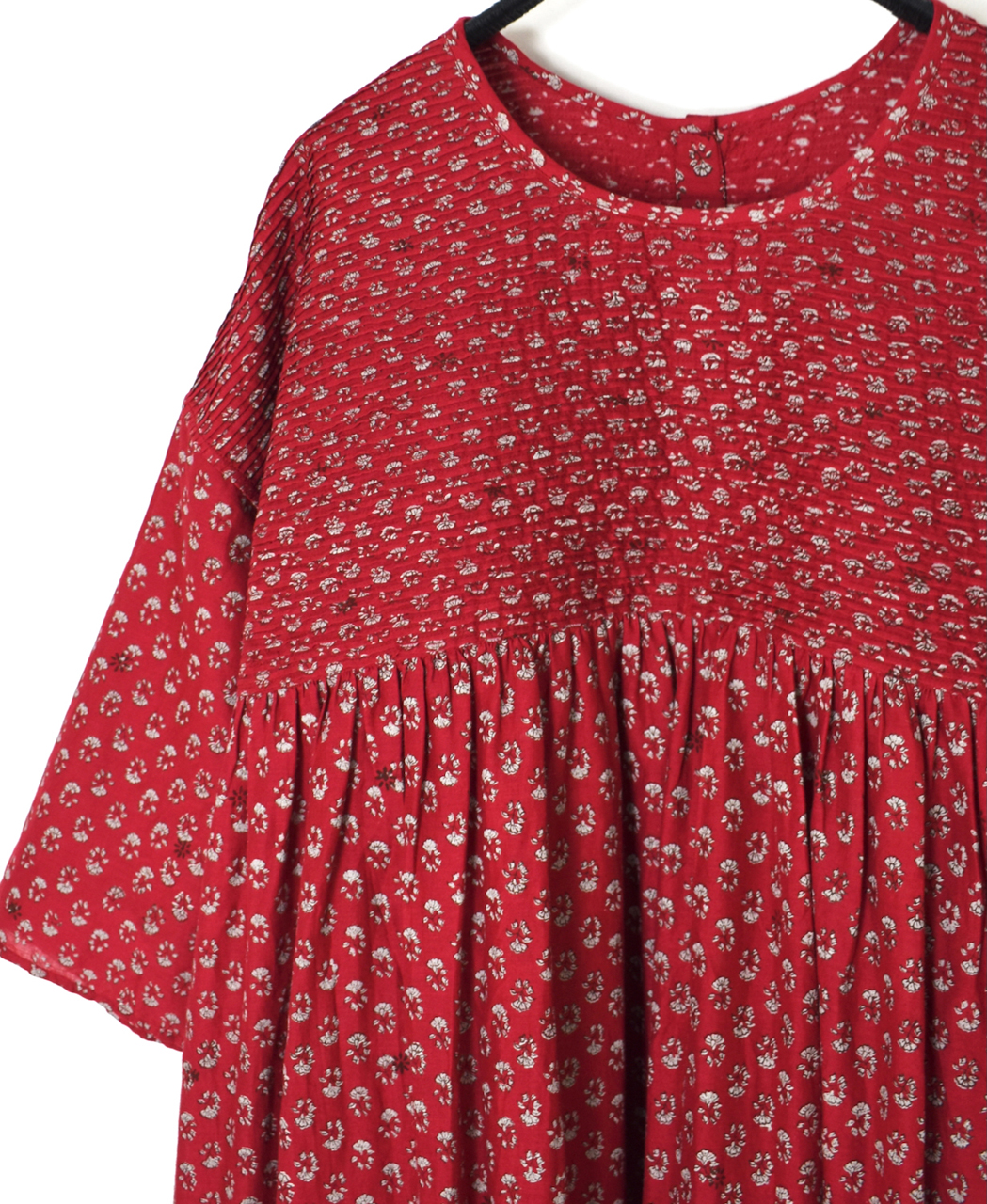 NMDS26253(ワンピース) 80s VOILE SMALL GENTIANA BLOCK PRINT BACK OPENING PULLOVER DRESS WITH MINI PINTUCK