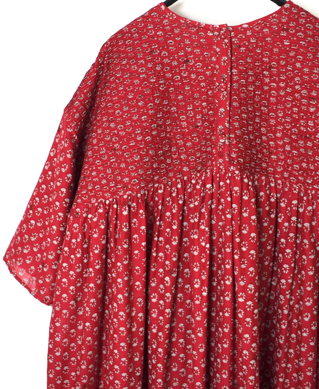 NMDS26253(ワンピース) 80s VOILE SMALL GENTIANA BLOCK PRINT BACK OPENING PULLOVER DRESS WITH MINI PINTUCK