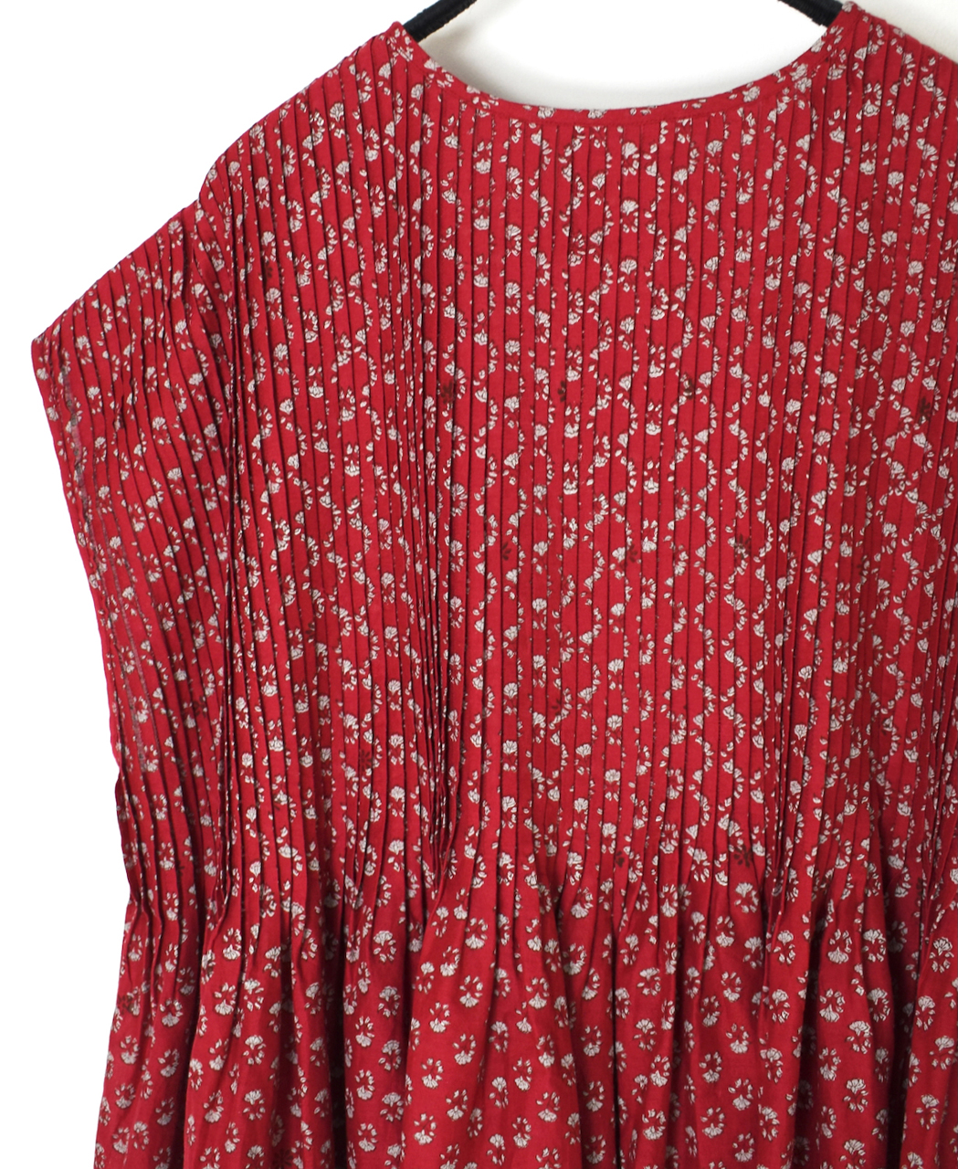 NMDS26252(シャツ) 80s VOILE SMALL GENTIANA BLOCK PRINT CREW-NECK BUTTON F/SLEEVE SHIRT WITH PINTUCK