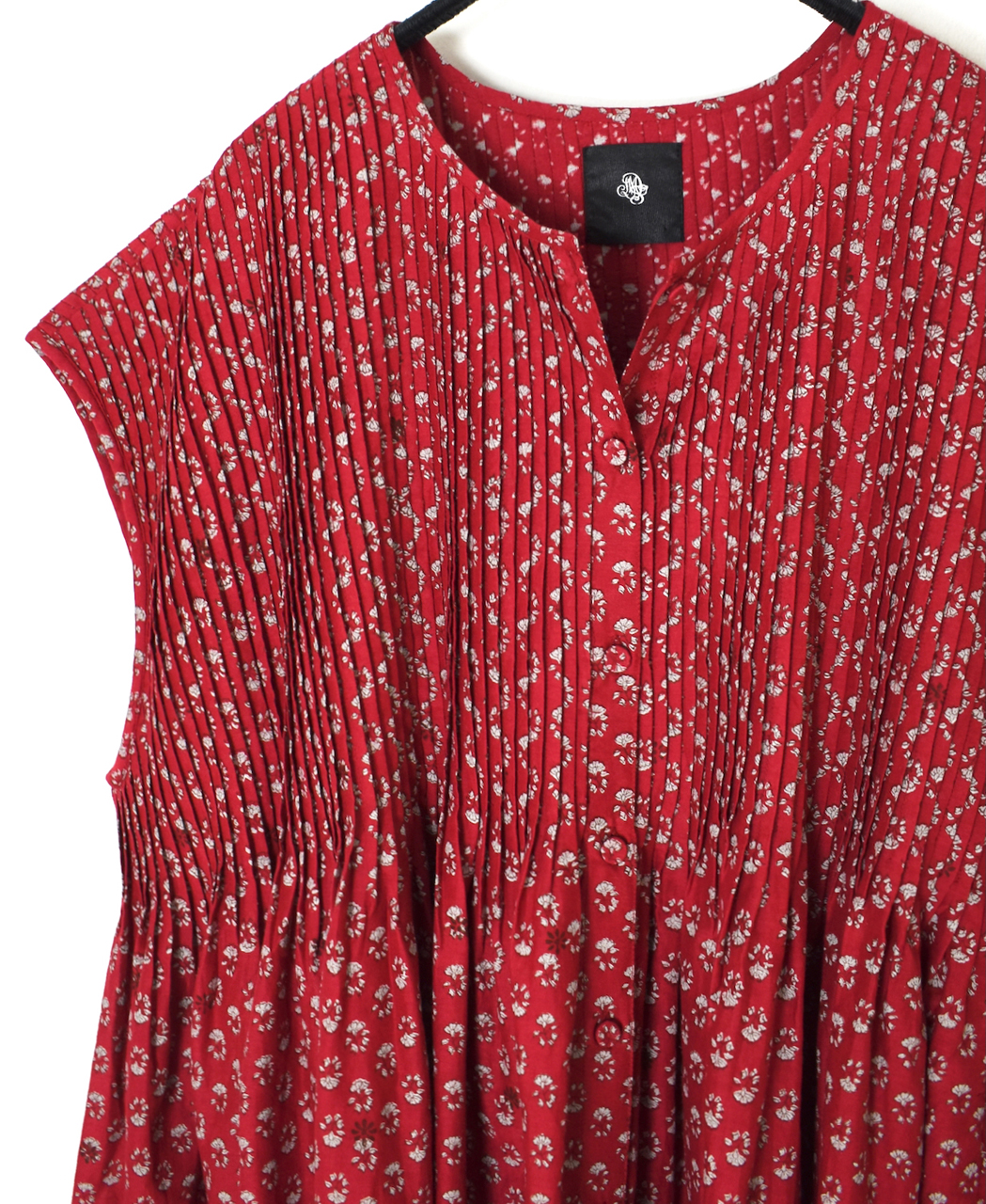 NMDS26252(シャツ) 80s VOILE SMALL GENTIANA BLOCK PRINT CREW-NECK BUTTON F/SLEEVE SHIRT WITH PINTUCK