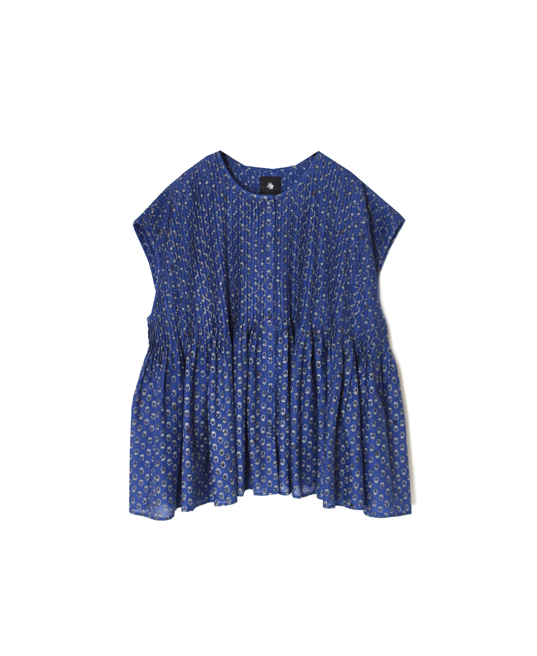 NMDS26252(シャツ) 80s VOILE SMALL GENTIANA BLOCK PRINT CREW-NECK BUTTON F/SLEEVE SHIRT WITH PINTUCK