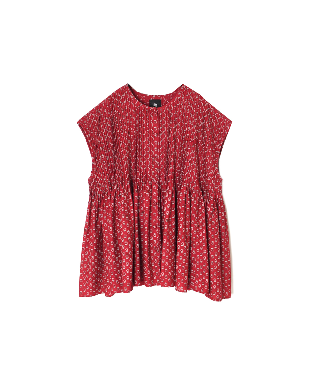 NMDS26252(シャツ) 80s VOILE SMALL GENTIANA BLOCK PRINT CREW-NECK BUTTON F/SLEEVE SHIRT WITH PINTUCK