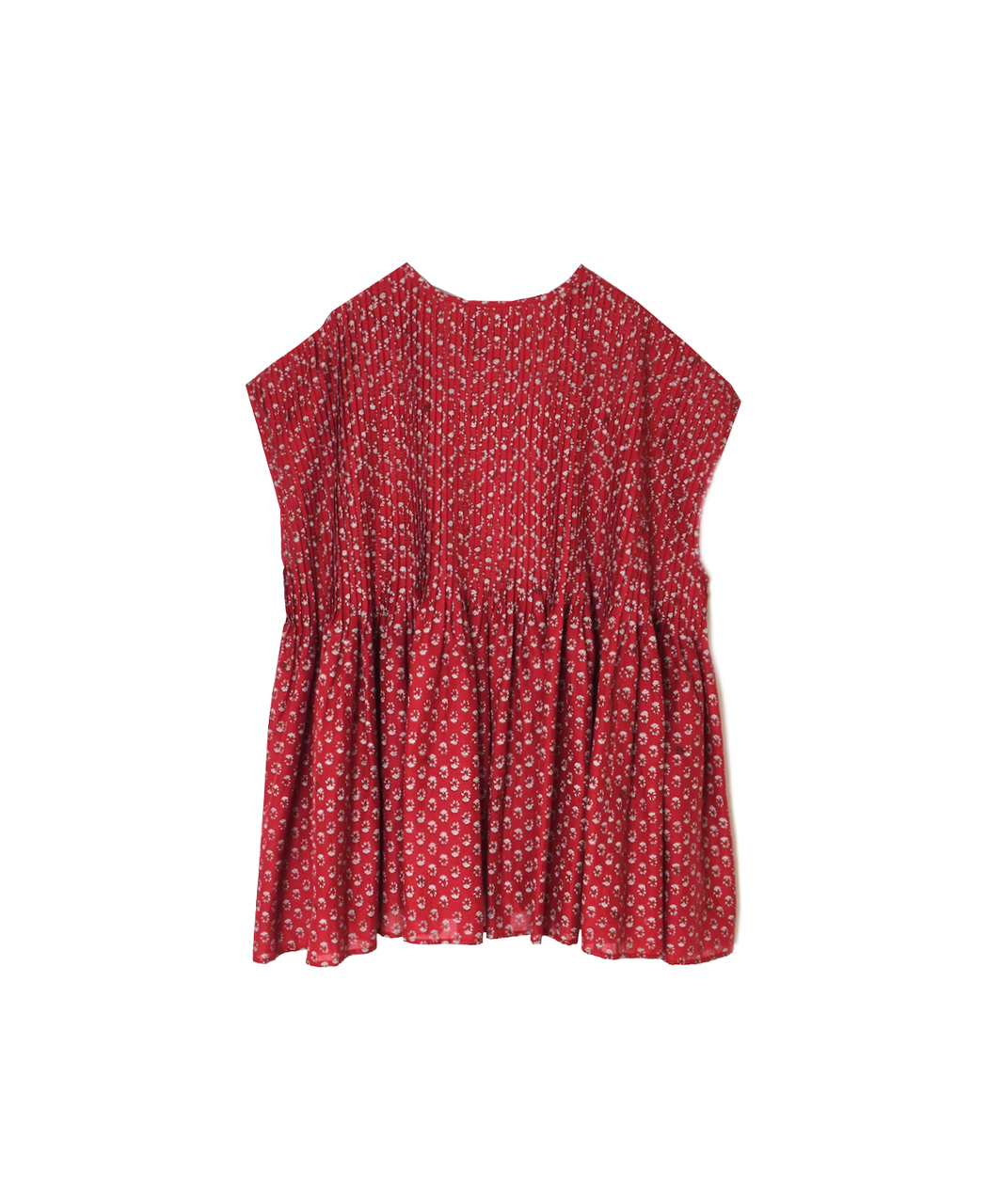 NMDS26252(シャツ) 80s VOILE SMALL GENTIANA BLOCK PRINT CREW-NECK BUTTON F/SLEEVE SHIRT WITH PINTUCK