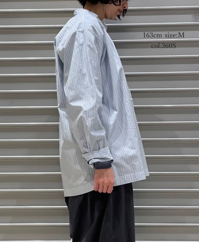 NVL2613(シャツ) POPLIN STRIPE BANDED COLLAR L/SL SHIRT