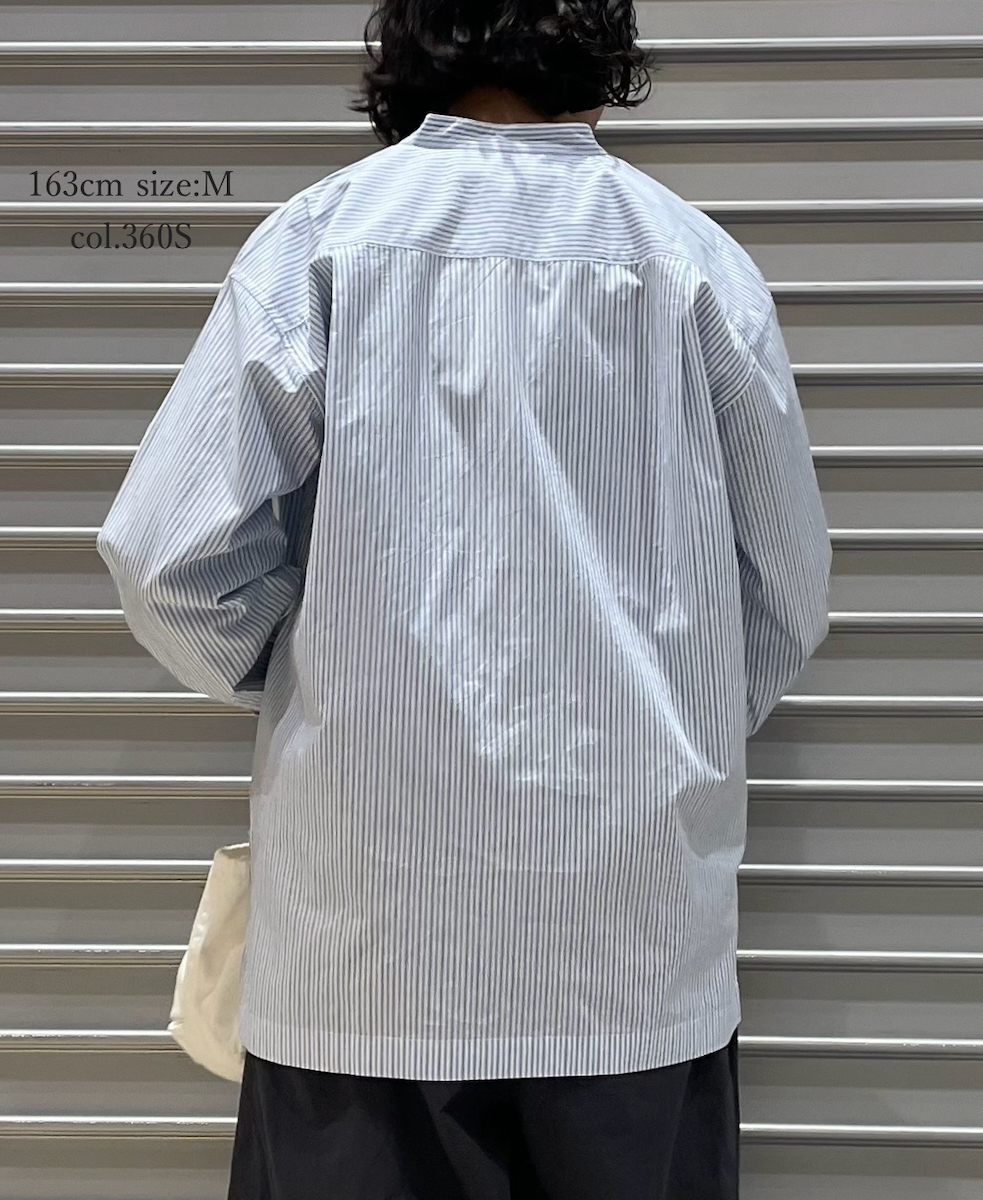 NVL2613(シャツ) POPLIN STRIPE BANDED COLLAR L/SL SHIRT