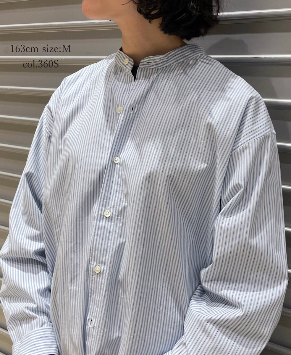 NVL2613(シャツ) POPLIN STRIPE BANDED COLLAR L/SL SHIRT
