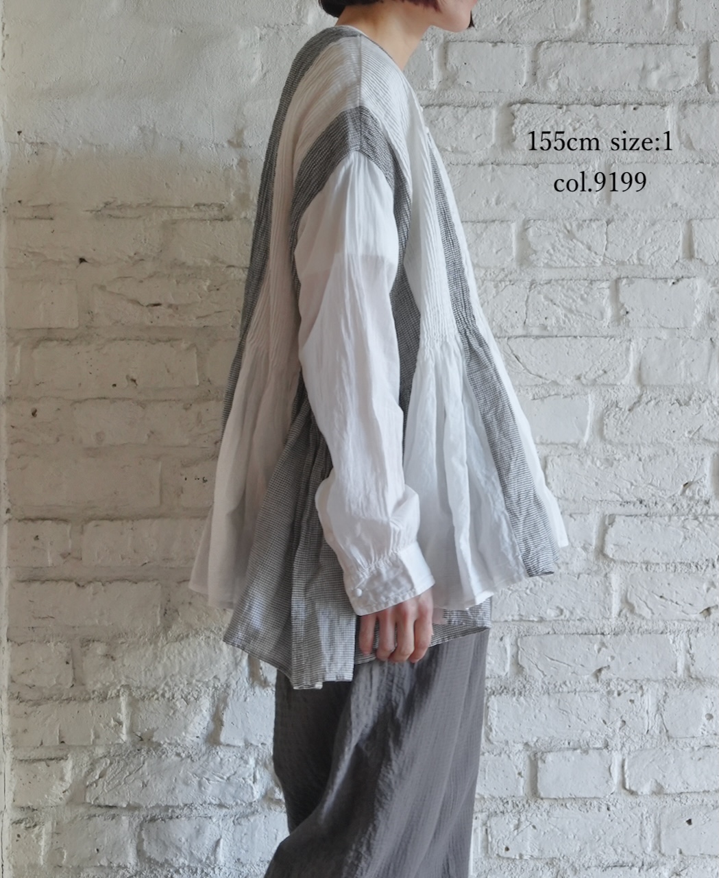 INMDS26111W(シャツ) HANDWOVEN COTTON SINGLE CHECK PATCHWORK(WASHED) BALL BUTTON SHIRTS WITH MINI PINTUCK