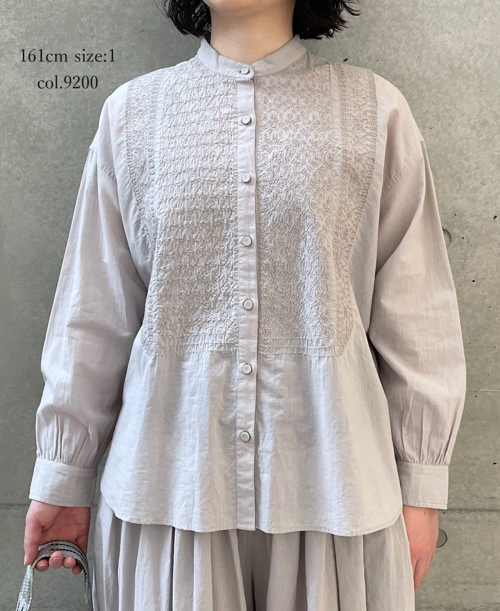 NMDS26221(シャツ) 60s ORGANIC CAMBRIC BANDED COLLAR EMB SHIRT