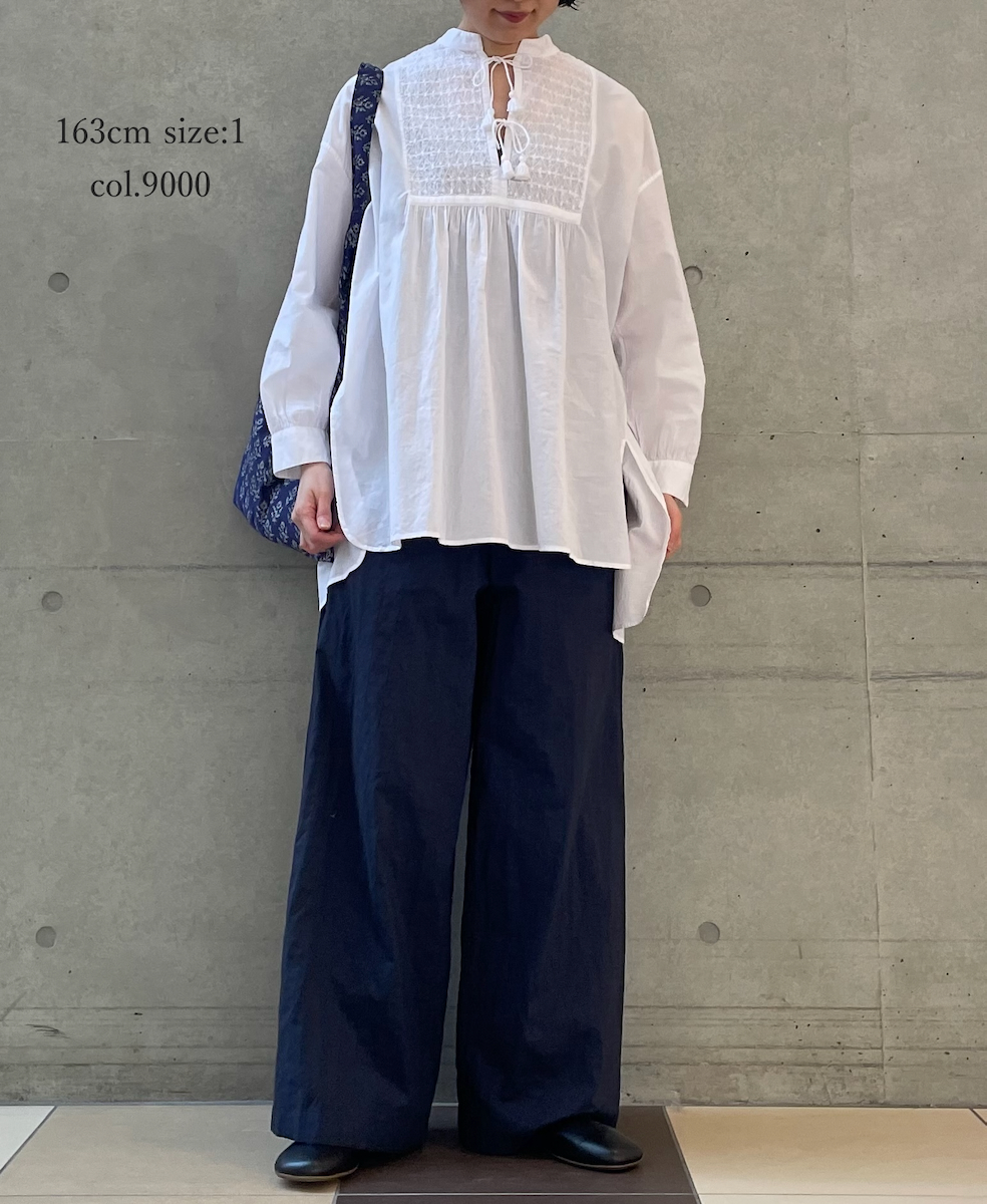 NMDS26222(チュニック) 60s ORGANIC CAMBRIC BANDED COLLAR EMB TUNIC