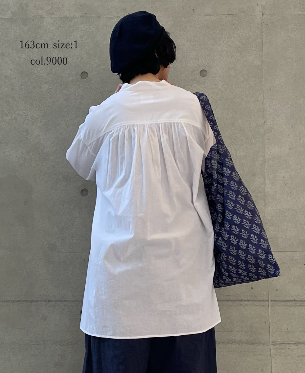 NMDS26222(チュニック) 60s ORGANIC CAMBRIC BANDED COLLAR EMB TUNIC