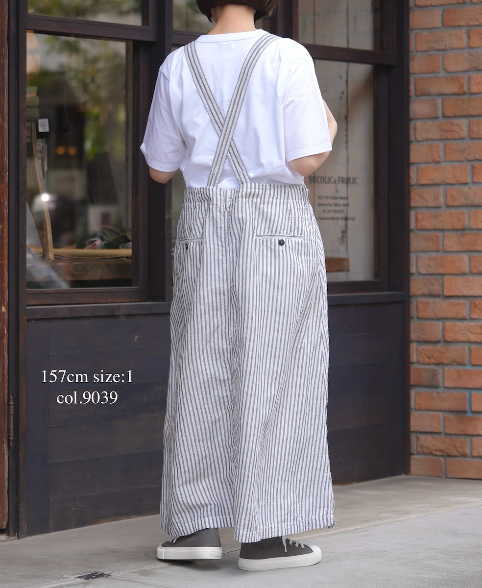 ISNAM2611S(スカート) LINEN COTTON STRIPE ADJUSTER TACK SKIRT WITH SUSPENDERS